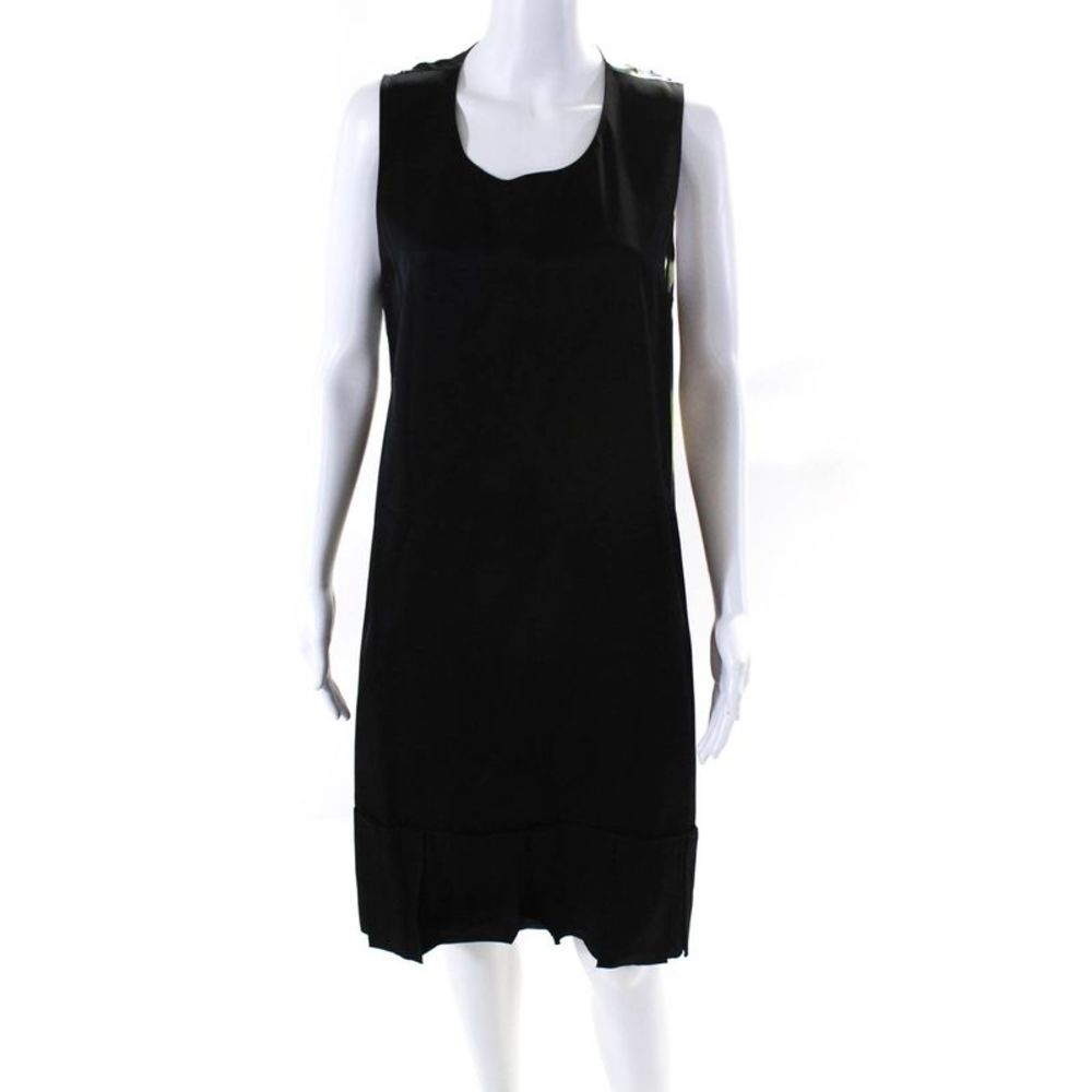Calvin Klein Womens Satin Scoop Neck Sleeveless Shift Dress Black Size 8